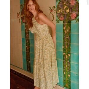 NEW Especia One Shoulder Floral Ester Midi Dress Yellow Size S